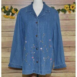 Vintage Classic Elements Floral Embroidered Denim Jean Jacket Size 1X